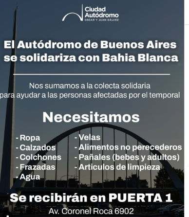 El Autódromo de Buenos Aires se solidariza con Bahía Blanca