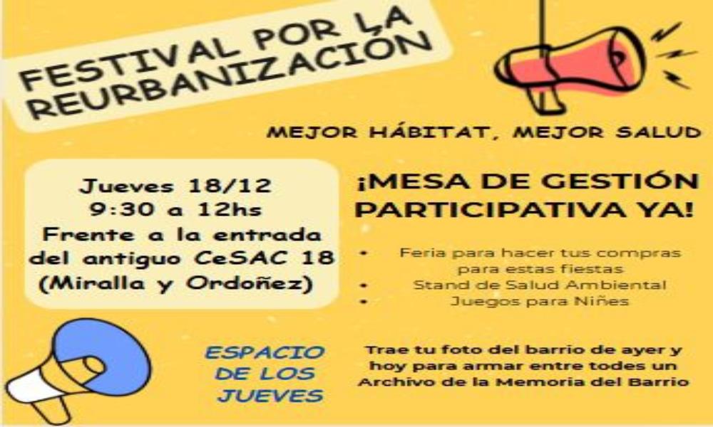 Festival por la Reurbanización: una jornada comunitaria para mejorar el hábitat y la salud del barrio