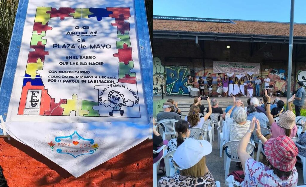 Balvanera: repusieron la placa en homenaje a Abuelas de Plaza de Mayo en el Parque de la Estación