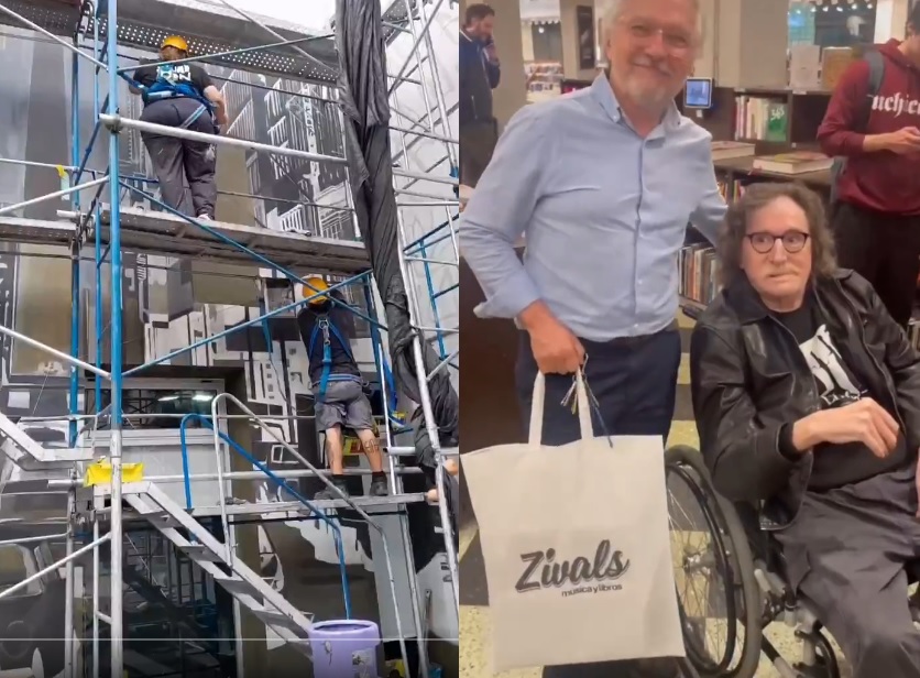 Charly García visitó Zivals mientras avanza un mural en su homenaje en Callao y Corrientes, con el debate por la Línea F de fondo