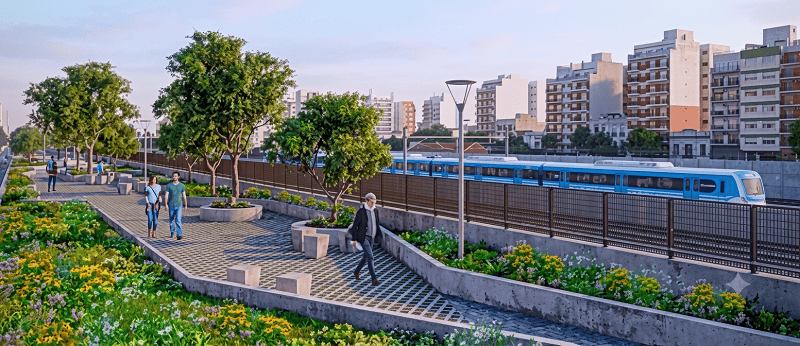 Corredor verde Díaz Vélez en Almagro: canteros, iluminación y demolición del muro ferroviario, vecinos piden que el tránsito no colapse